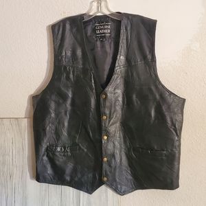 Italian Stone Design Leather Snap Front Sleeveless Vest Men's XXXL